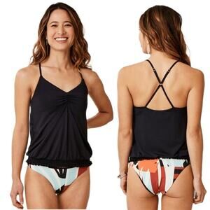 Carve Designs Cassie Tankini Top XS Black Crisscross Built-In Bra Swim Coastal